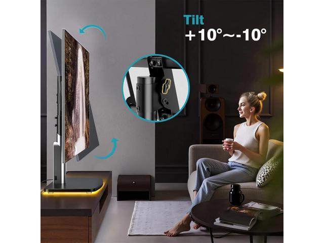 Universal TV Stand Tabletop TV Mount with Power Outlet for 50-90 Inch OLED LED Monitors, 9 Levels Height Adjustment, Ambient Lighting on The Bottom...