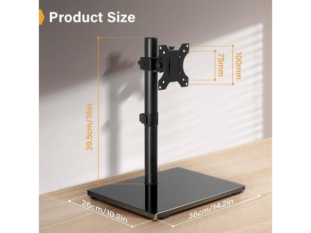 Universal TV Stand - Fits 13-32inch, 360 Swivel, Height Adjustable, Tempered Glass Base
