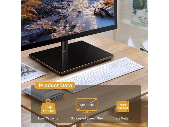 Universal TV Stand - Fits 13-32inch, 360 Swivel, Height Adjustable, Tempered Glass Base