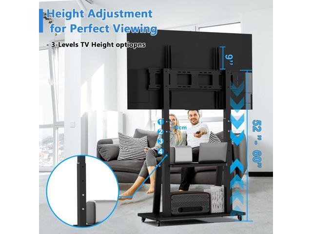 Mobile TV Cart Rolling TV Stand for 42 to 55 65 70 75 85 86 90 100 inch Television Heavy Duty Portable TV Stand on Wheels, Height Adjustment, Holds...