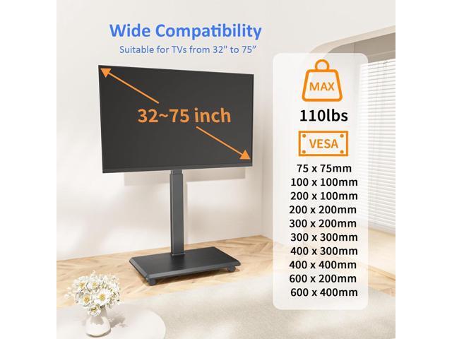 Rolling TV Stand, Portable Mobile TV Stand for 32-75 Inch TVs up to 110 lbs, 18 Adjustable Heights, Max VESA 600x400mm, Rolling TV Cart on Wheels...