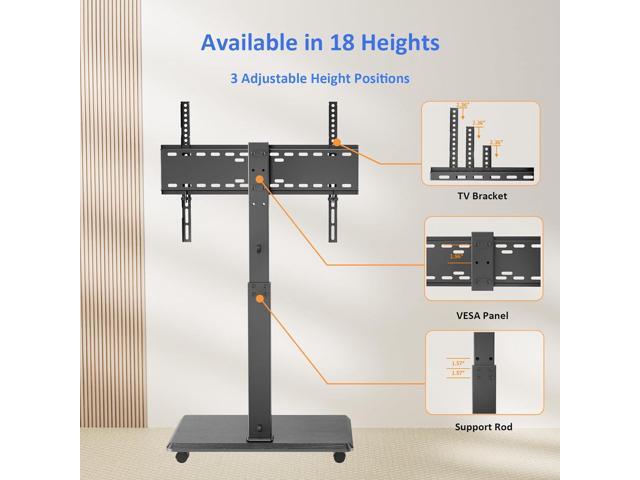 Rolling TV Stand, Portable Mobile TV Stand for 32-75 Inch TVs up to 110 lbs, 18 Adjustable Heights, Max VESA 600x400mm, Rolling TV Cart on Wheels...
