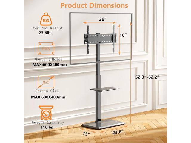 Universal Floor TV Stand,TV Floor Mount Stand with Removable Shelf for 32-75 inch TV up to 110 lbs, Swivel and Height Adjustable Tall TV Stand for...
