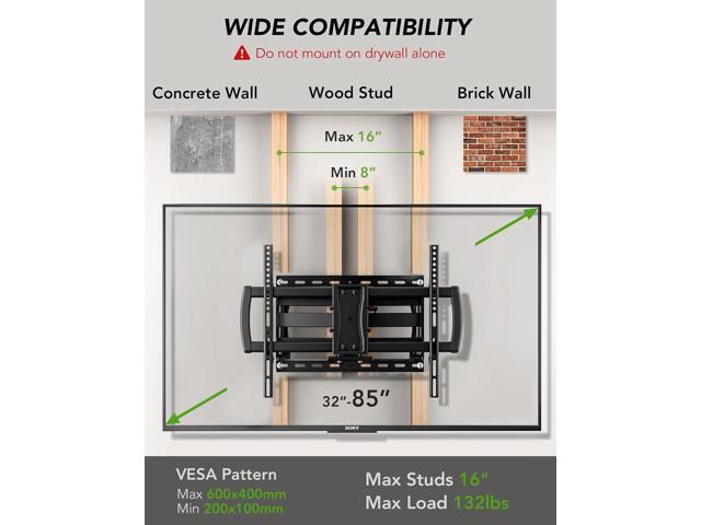 AX WABER Full Motion TV Wall Mount Bracket for Most 32-85 inch TVs,TV Mount with Dual Articulating Arms,Tilt/Swivel/Extension/Leveling,Fits 8 12...