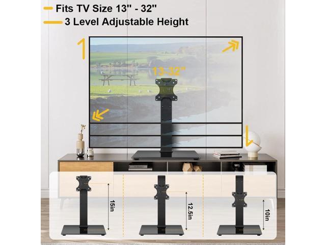 Universal TV Stand for 13-32inch LED LCD TV Table Top TV Stand with 45 Degree Height Adjustable Swivel TV Stand Mount with Tempered Glass Base Max...