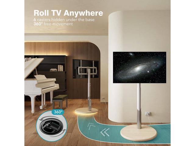 Floor Mobile TV Stand with Power Outlet, Rolling TV Cart for 27-65 Inch OLED LED Monitors, 6 Levels of Height Adjustment, Ambient Lighting on The...