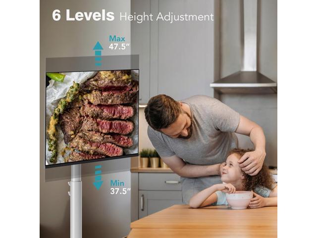 Floor Mobile TV Stand with Power Outlet, Rolling TV Cart for 27-65 Inch OLED LED Monitors, 6 Levels of Height Adjustment, Ambient Lighting on The...