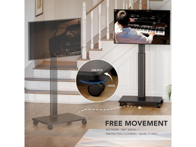 AX WABER Universal Floor TV Stand, Portable Rolling Floor TV Mount with Wheels, 80 Degree Swivel Height Adjustable for 27 to 65 Inch LCD LED OLED,...