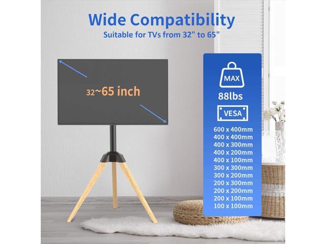 Wood Easel TV Stand for 32 to 65 Inch LCD LED OLED Screen, 25°Swivel Tripod TV Mount Portable Height Adjustable TV Floor Stand for Studio, Office,...