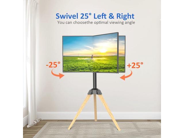 Wood Easel TV Stand for 32 to 65 Inch LCD LED OLED Screen, 25°Swivel Tripod TV Mount Portable Height Adjustable TV Floor Stand for Studio, Office,...