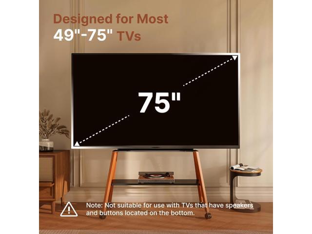 Rolling TV Stand for 49 to 75 Inch TV up to 40 kg, Easel TV Stand with Metal Structure and Wooden Shelf, Moveable TV Cart on Wheels for Office,...