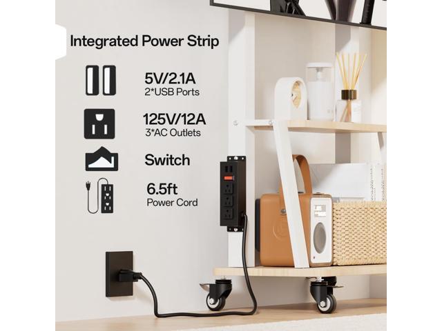 Mobile TV Stand with Power Outlet, Wood Shelf Portable TV Stand on Wheels for 32 to 55 65 70 75 inch Television, Height Adjustable White TV Cart,...