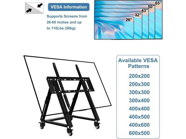 Low Height Mobile TV Stand, Low TV Stand with Wheel for 26-65 inch TV, Hight Adjustable, 36° -68° Adjustable Viewing Angle,Max 50KG, Vesa 600×500,...