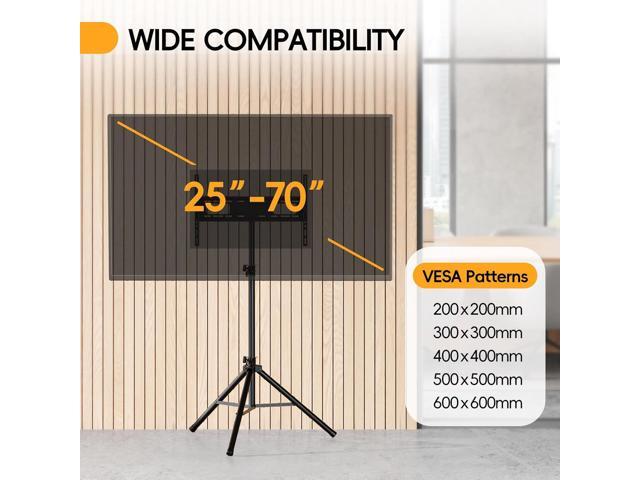 Portable Tripod TV Stand for 25 to 65, 70-inch Television with ±15°Tilt, 5 Pillar Height, Dual Safety Pins, Tall Tvstand Maxi Load 110 lbs, for...