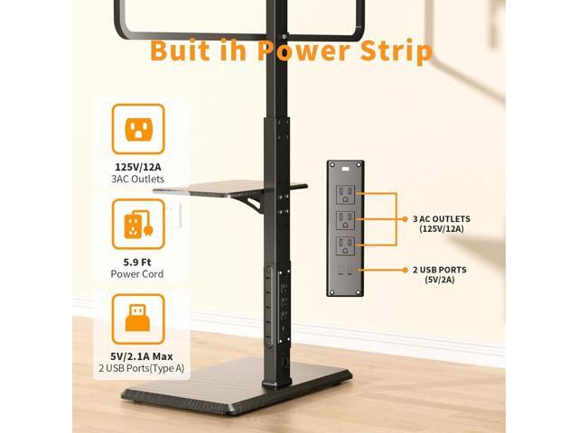 Universal Floor TV Stand, TV Floor Mount Stand with Power Outlet & Removable Shelf for 32-75 inch TV up to 110 lbs, Swivel and Height Adjustable...