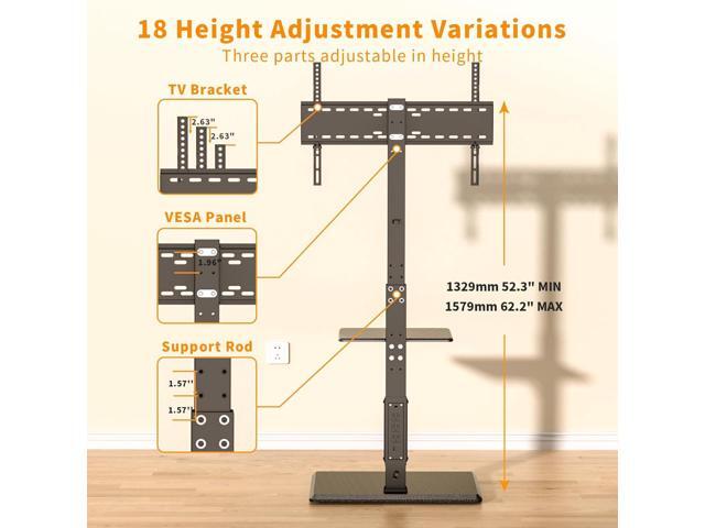 Universal Floor TV Stand, TV Floor Mount Stand with Power Outlet & Removable Shelf for 32-75 inch TV up to 110 lbs, Swivel and Height Adjustable...