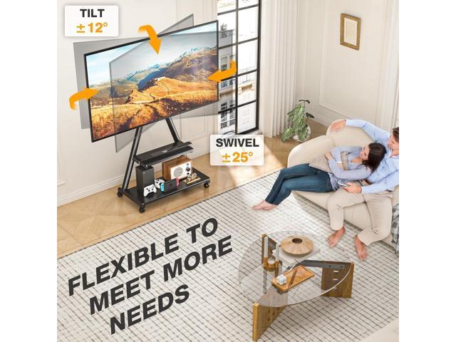 TVON Rolling TV Stand for 43-80' TVs up to 150lbs, Portable Stand on Wheels with Enhanced Triangular Design, Height Adjustable Mobile Cart with...