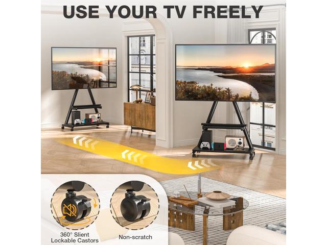 TVON Rolling TV Stand for 43-80' TVs up to 150lbs, Portable Stand on Wheels with Enhanced Triangular Design, Height Adjustable Mobile Cart with...