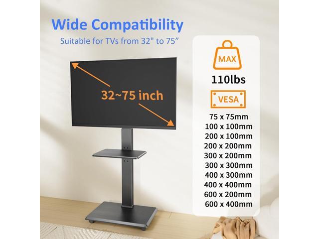 Rolling TV Stand, Mobile TV Cart for 32-75 Inch TVs up to 110 lbs, 18 Adjustable Heights, TV Floor Stand with Swivel Mount & Shelf, Max VESA...