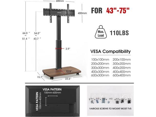 Rolling TV Stand for 43 50 55 60 65 70 75 Inch TVs, Portable Mobile TV Stand on Wheels, 10-Level Height Adjustable TV Cart with Swivel & Tilt Mount...