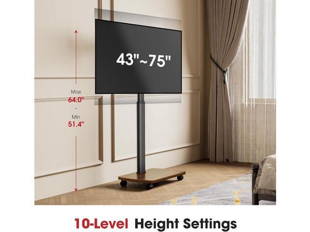 Rolling TV Stand for 43 50 55 60 65 70 75 Inch TVs, Portable Mobile TV Stand on Wheels, 10-Level Height Adjustable TV Cart with Swivel & Tilt Mount...