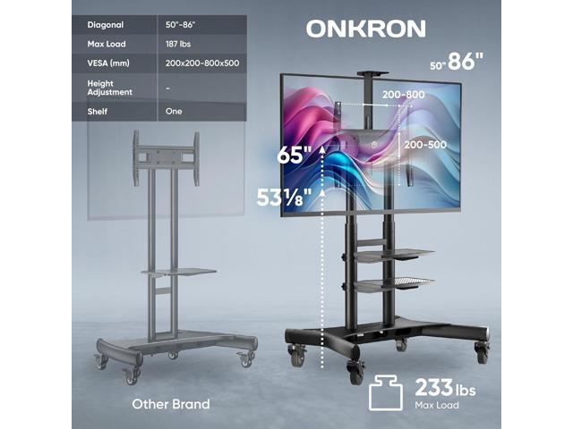 ONKRON Mobile TV Stand on Wheels for 50-86 Inch TVs, max Load up to 233 lbs, Height Adjustable TV Stand Portable, max VESA 800x500 - Movable,...