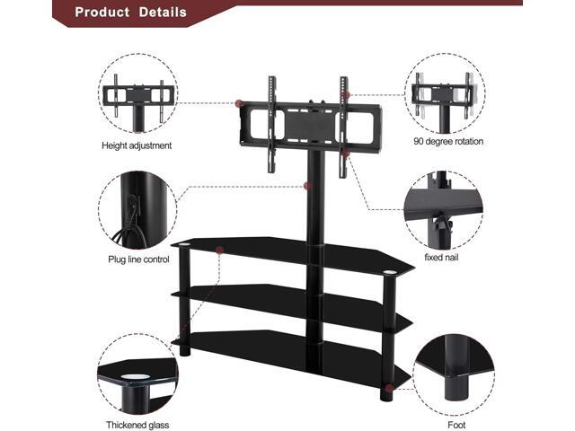 3 Tier Swivel Floor TV Stand, Height Adjustable Bracket Entertainment Stand for 32' to 65' Plasma LCD LED Flat or Curved Screen Multi-Function TV...