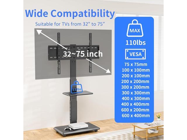 Rolling TV Stand with Power Outlet, Mobile TV Cart for 32-75 Inch TVs up to 110 lbs, 18 Adjustable Heights, Max VESA 600x400mm, TV Floor Stand with...
