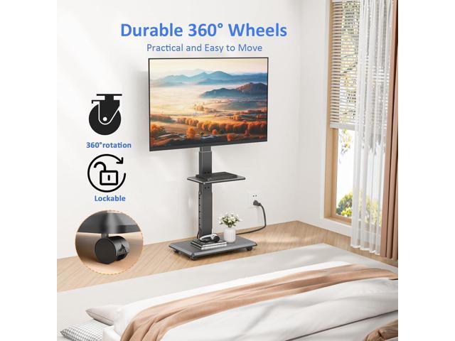 Rolling TV Stand with Power Outlet, Mobile TV Cart for 32-75 Inch TVs up to 110 lbs, 18 Adjustable Heights, Max VESA 600x400mm, TV Floor Stand with...