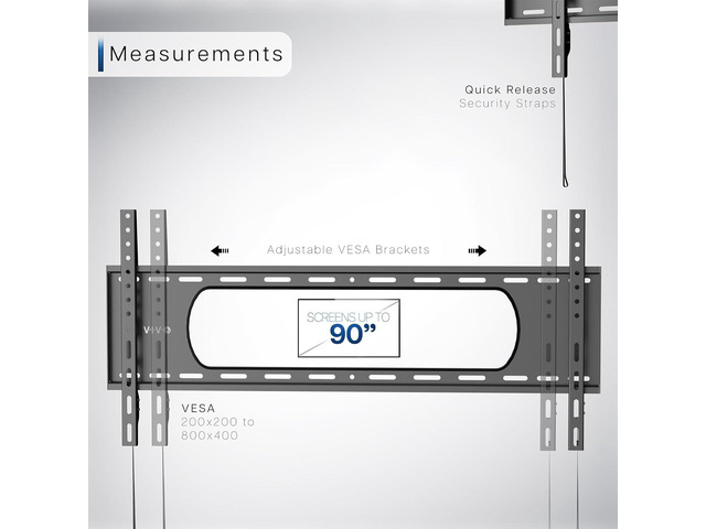 VIVO Ultra Heavy Duty TV Wall Mount for 43 to 90 inch Screens, Large Fixed Mount, Fits up to 800x400mm VESA, Black, MOUNT-VW090F