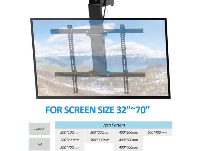 Electric Ceiling TV Mount with Remote - Motorized Ceiling TV Mount for Flat and Pitched Roof, 32 to 70 Inch Flat and Curved Screen TVs (Black)