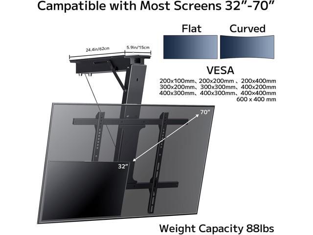 Electric Ceiling TV Mount, Remote Adjustable Flip Down Bracket for 32 to 70 Inch Flat Curved Screen TVs Max VESA 600x400mm, Motorized TV Ceiling...