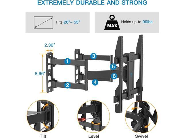 PERLESMITH Corner TV Wall Mount Bracket for 26-60 inch LED LCD Flat Curved Screen TVs up to 99 lbs, Full Motion Corner TV Mount with Dual...