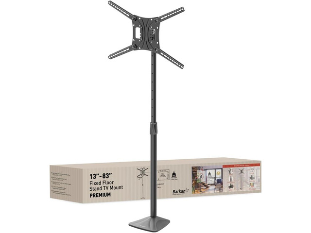 Barkan 13-83 inch Bolted Down TV Floor Stand with Tilt, Swivel and Height Adjustment Stand, Holds Up to 110 lbs, Glossy Finish, 5 Year Warranty,...