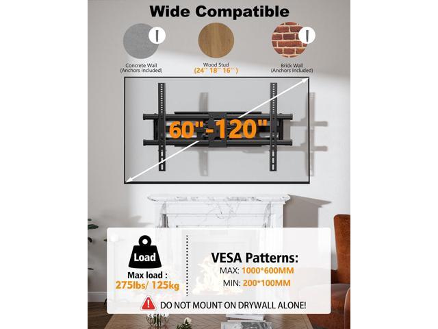 FORGING MOUNT Heavy Duty 60 to 120 inch XXXL Full Motion TV Wall Mount Max VESA1000x600mm Up to 275lbs for Extra Large Big Screens,Universal...