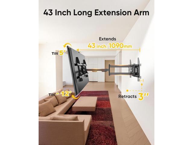 FORGING MOUNT Long Arm TV Mount Full Motion Wall Mount TV Bracket with 43 Extension & Swivel Articulating Arm & Tilt, Fits 42 to 80 Inch Flat/Curve...