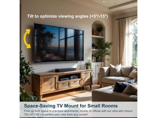 NSY-TM06 Universal Low Profile Tilting TV Mount for 32 to 80 Inch TVs, Space-Saving, Slim Wall Mount Bracket with Tilt & Stay Technology, Anti-Tip...