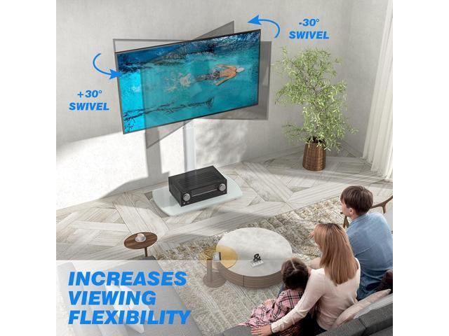 Rfiver TV Floor Stand with Swivel Mount, Universal for 32-65 Inch LCD LED Flat Screens, White Height Adjustable Space Saving Corner TV Stand for...