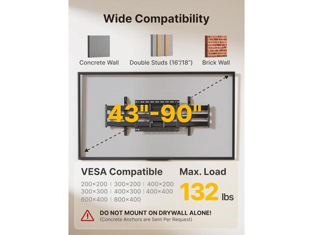 monTEK Long Arm TV Wall Mount for Most 43-90 Inch TVs, 42.5 Inch Long Extension TV Mount Swivel and Tilt, Full Motion Wall Mount Tv Bracket Fit Max...