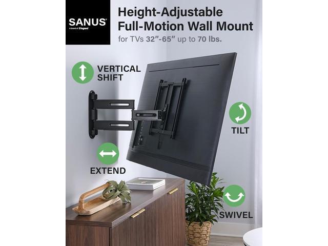 SANUS Height Adjustable Full Motion TV Wall Mount for 32 to 65 TVs Raise or Lower TV 3 After Install Maximizes Compatibility with Your Setup 3...