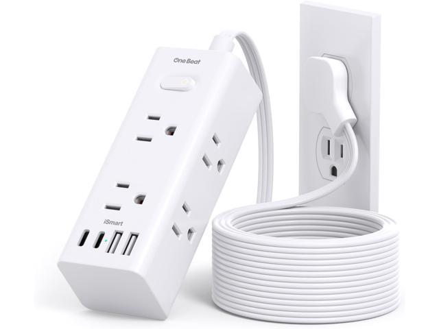 One Beat 10Ft Extension Cord with Multiple Outlets,Flat Plug Power Strip Surge Protector with 10 Ft Long Cord,6 Outlet 4 USB Ports (2USB C),Multi...