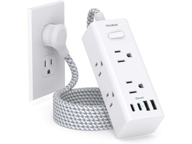 Power Strip Surge Protector - One Beat 6 Widely Outlets with 4 USB Ports (2 USB C), 5 Ft Extension Cord Flat Plug, Wall Mount Outlet Extender Small...