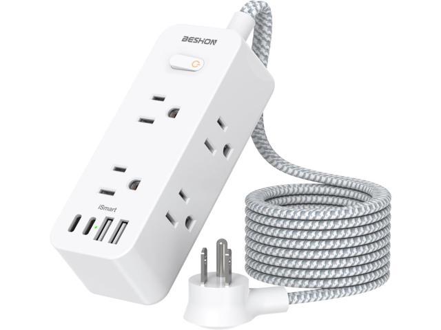 Power Strip Surge Protector, BESHON 5Ft Extension Cord, 6 Outlets with 4 USB Ports (2 USB C Outlet), 3-Side Outlet Extender, Wall Mount, Compact...