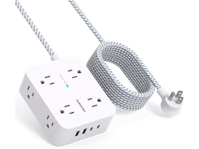 10 Ft Surge Protector Power Strip, HANYCONY Extension Cord with 8 AC Outlets 4 USB (2 USB C) Ports, Flat Plug, Wall Mount Desk USB Charging Station...