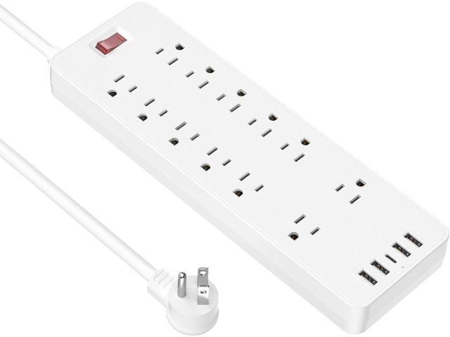 Power Strip, HITRENDS Surge Protector with 12 Outlets and 4 USB Ports (5V/2.4A) & 1 USB-C Port (5V/3A), 1875W/15A, Flat Plug, Spaced Outlets with...