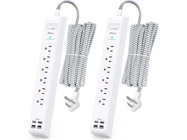 2 Pack Extension Cord 10ft Power Strip - Surge Protector with 6 Outlets 4 USB Charging Ports, Flat Plug, Overload Protection, Wall Mount for Home...