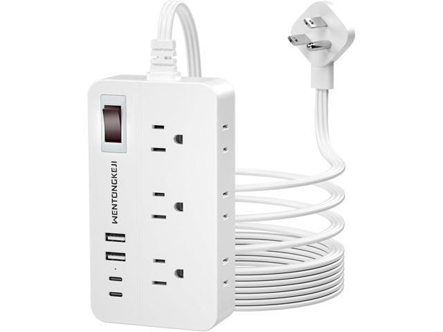 Surge Protector Power Strip - 5Ft Braided Extension Cord Flat Plug with 6 Outlets and 2 USB-A 2 USB-C Ports, 1080 Joules Wall Mounted Charging...