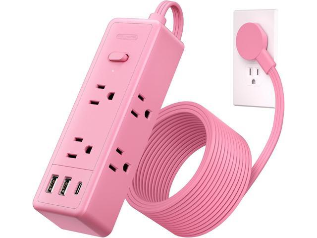 NTONPOWER Pink Extension Cord 10 ft, 1080 Joules Surge Protector Power Strip with 6 Widely Outlets 3 USB (1 USB C), Flat Plug Extension Cord Power...