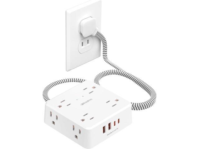 2 Prong Power Strip, WRXDMC 2 Prong to 3 Prong Outlet Adapter, 1400J Two Prong Surge Protector, 5ft Braided Extension Cord with Thin Flat Polarized...