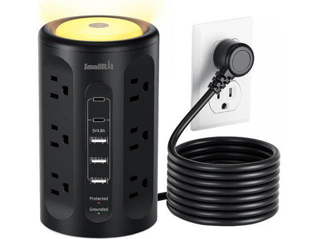 Surge Protector Power Strip Tower with 5 USB Ports and Night Light,10FT Extension Cord with 12 AC Multiple Outlets (Black, 10FT)